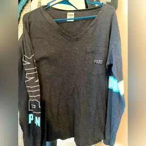 VS Pink long sleeve graphic tee with pocket